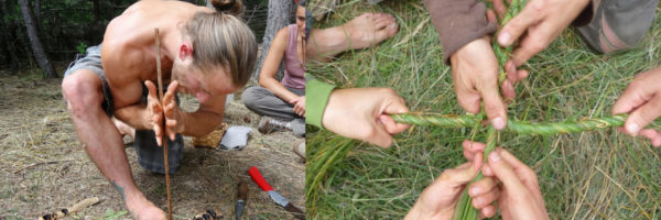 Atelier feu et cordelettes avec des fibres naturelles